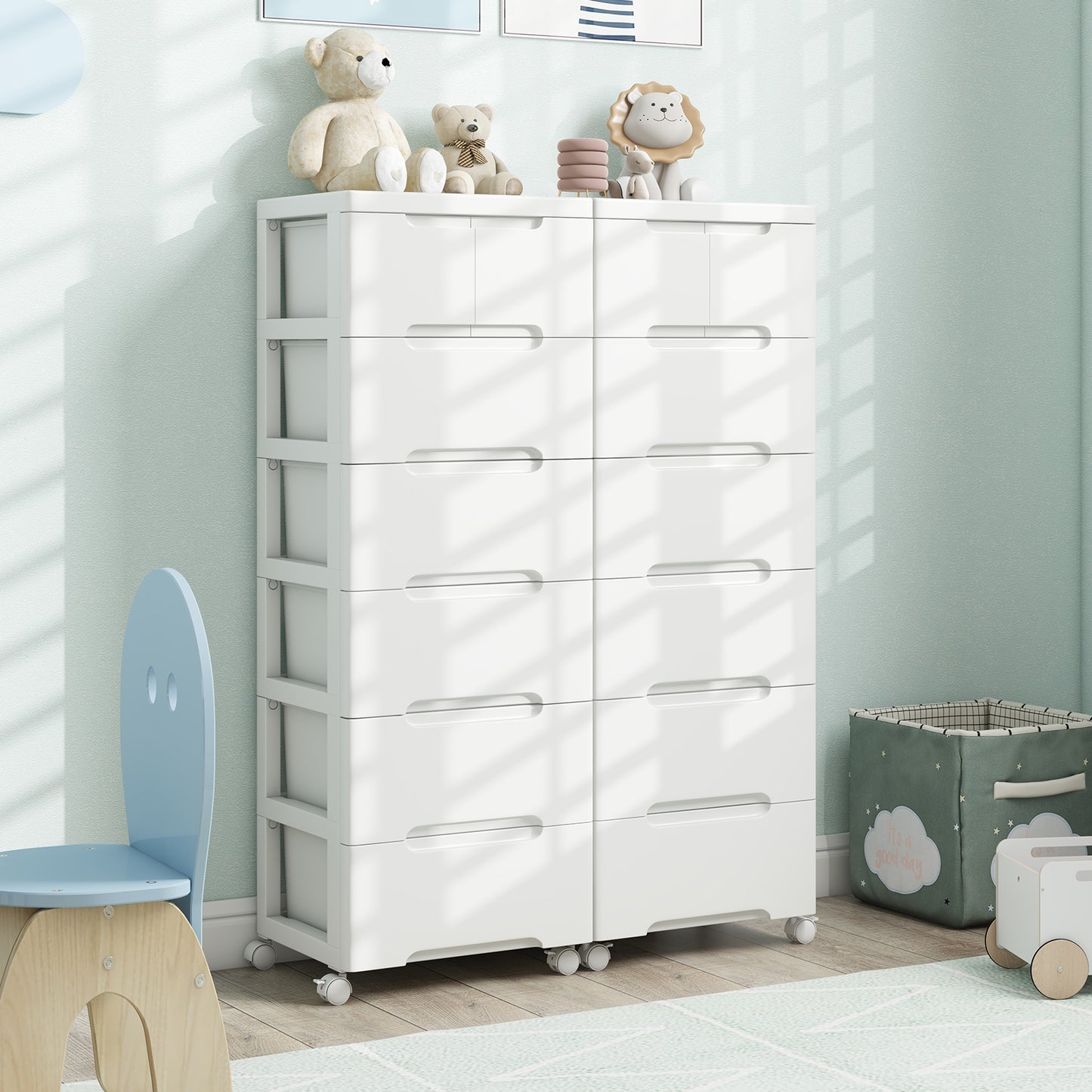 Rolling Storage Cabinet with Universal Wheels and 5/6/7 Drawers-7-Drawer Kids Crystal