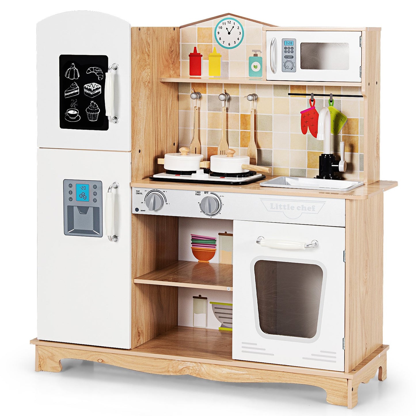 Wooden Kids Pretend Kitchen Playset Cooking Play Toy with Utensils and Sound Kids Crystal