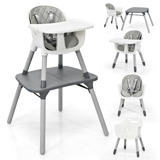 4-in-1 Baby Convertible Toddler Table Chair Set with PU Cushion-Gray Kids Crystal