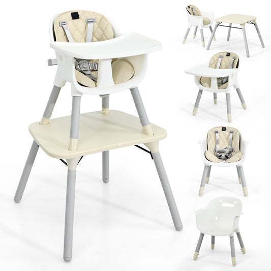4-in-1 Baby Convertible Toddler Table Chair Set with PU Cushion-Beige Kids Crystal