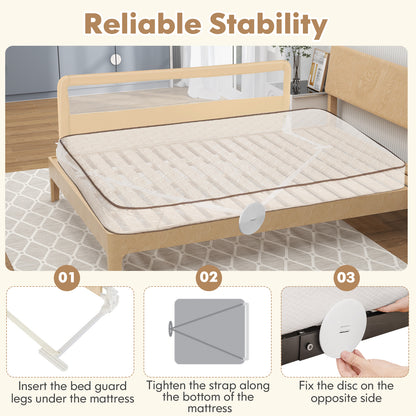 71 Inch Extra Long Swing Down Bed Guardrail with Safety Straps-Beige