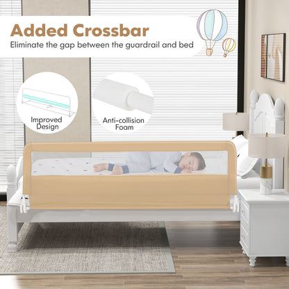 71 Inch Extra Long Swing Down Bed Guardrail with Safety Straps-Beige