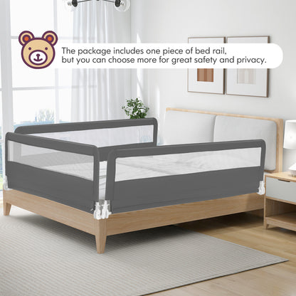 71 Inch Extra Long Swing Down Bed Guardrail with Safety Straps-Gray
