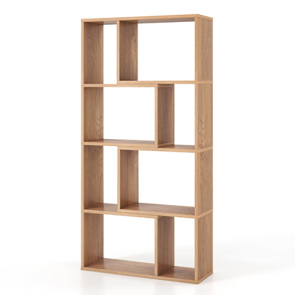 48 Inch 4-Tier Geometric Bookshelf with 8 Cubes for Living Room Bedroom-Natural