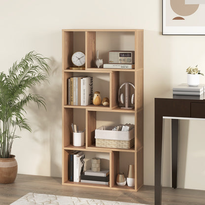 48 Inch 4-Tier Geometric Bookshelf with 8 Cubes for Living Room Bedroom-Natural