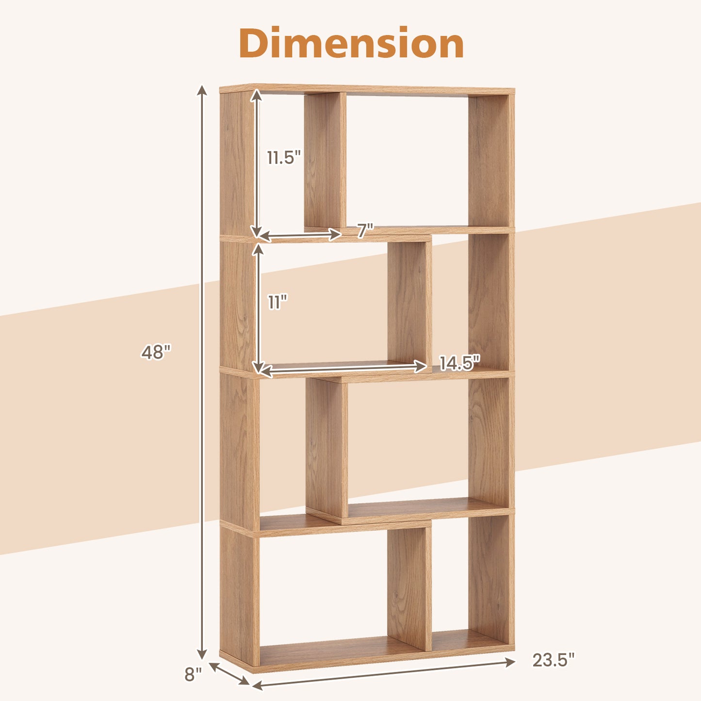 48 Inch 4-Tier Geometric Bookshelf with 8 Cubes for Living Room Bedroom-Natural Kids Crystal
