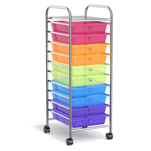 10 Drawer Rolling Storage Cart Organizer with 4 Universal Casters-Transparent Multicolor Kids Crystal