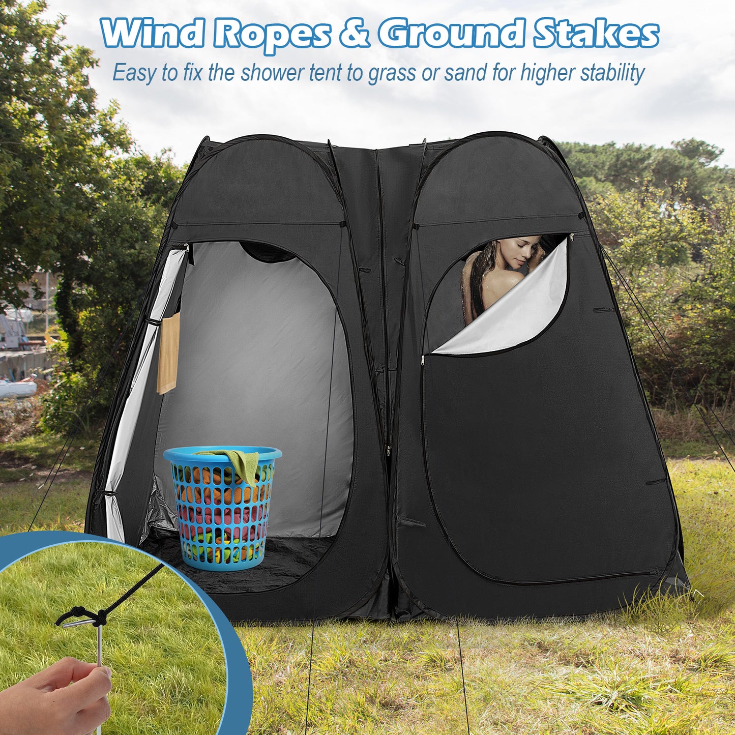 Oversized Pop Up Shower Tent with Window Floor and Storage Pocket-Black Kids Crystal