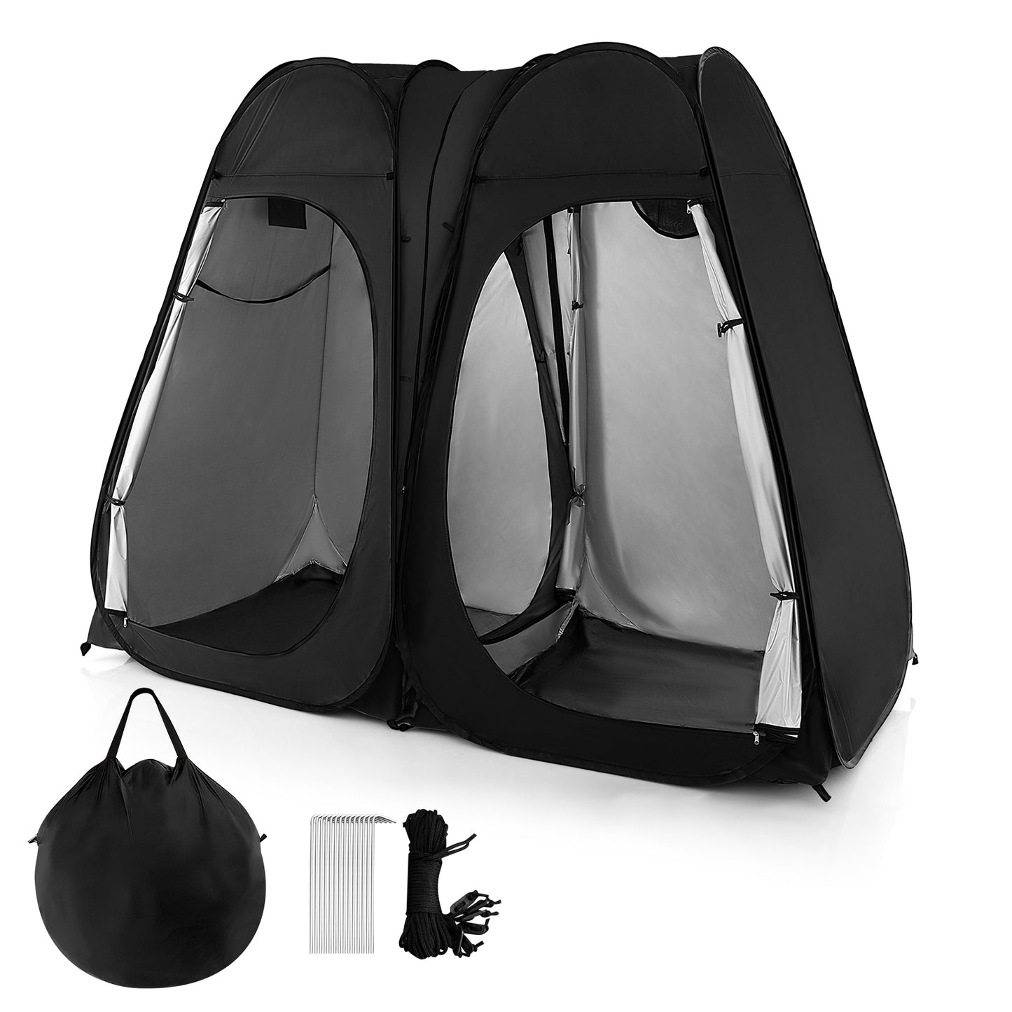 Oversized Pop Up Shower Tent with Window Floor and Storage Pocket-Black Kids Crystal