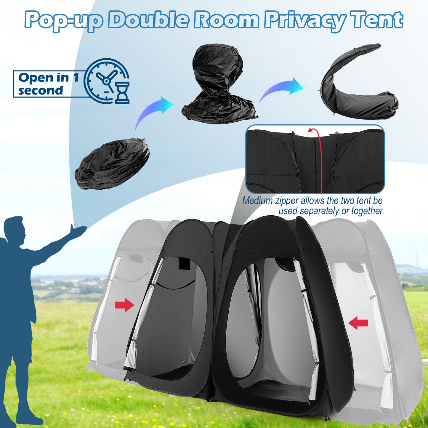 Oversized Pop Up Shower Tent with Window Floor and Storage Pocket-Black Kids Crystal