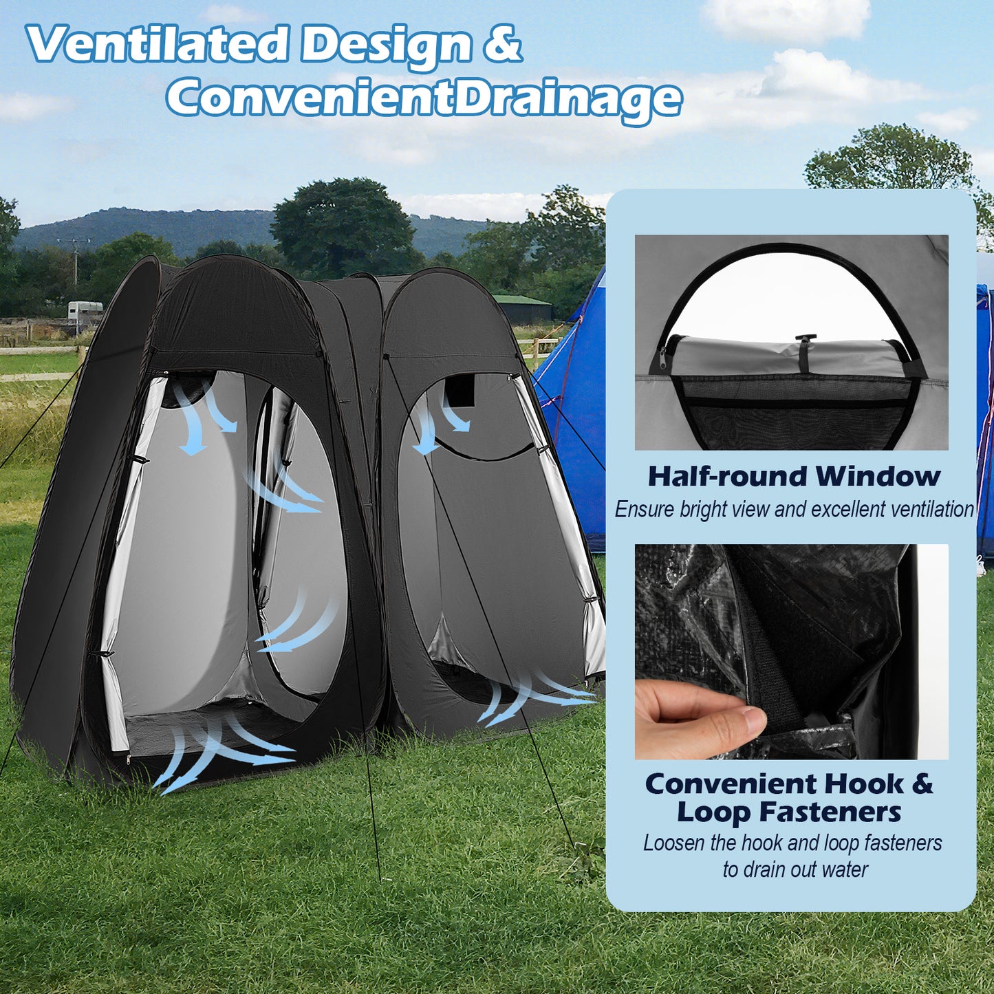 Oversized Pop Up Shower Tent with Window Floor and Storage Pocket-Black Kids Crystal