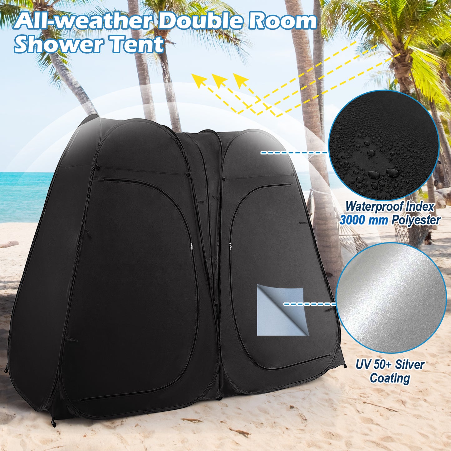Oversized Pop Up Shower Tent with Window Floor and Storage Pocket-Black Kids Crystal