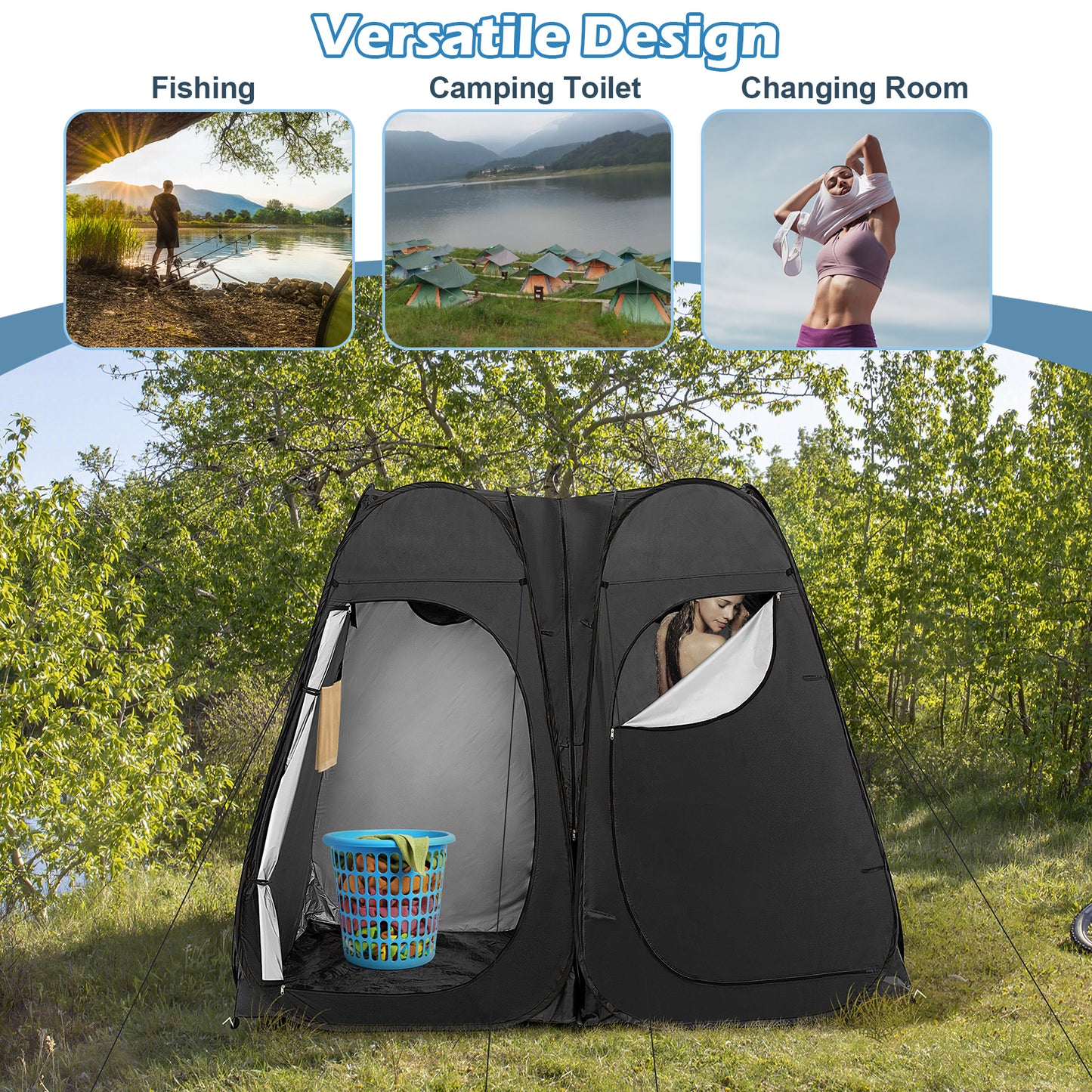 Oversized Pop Up Shower Tent with Window Floor and Storage Pocket-Black Kids Crystal