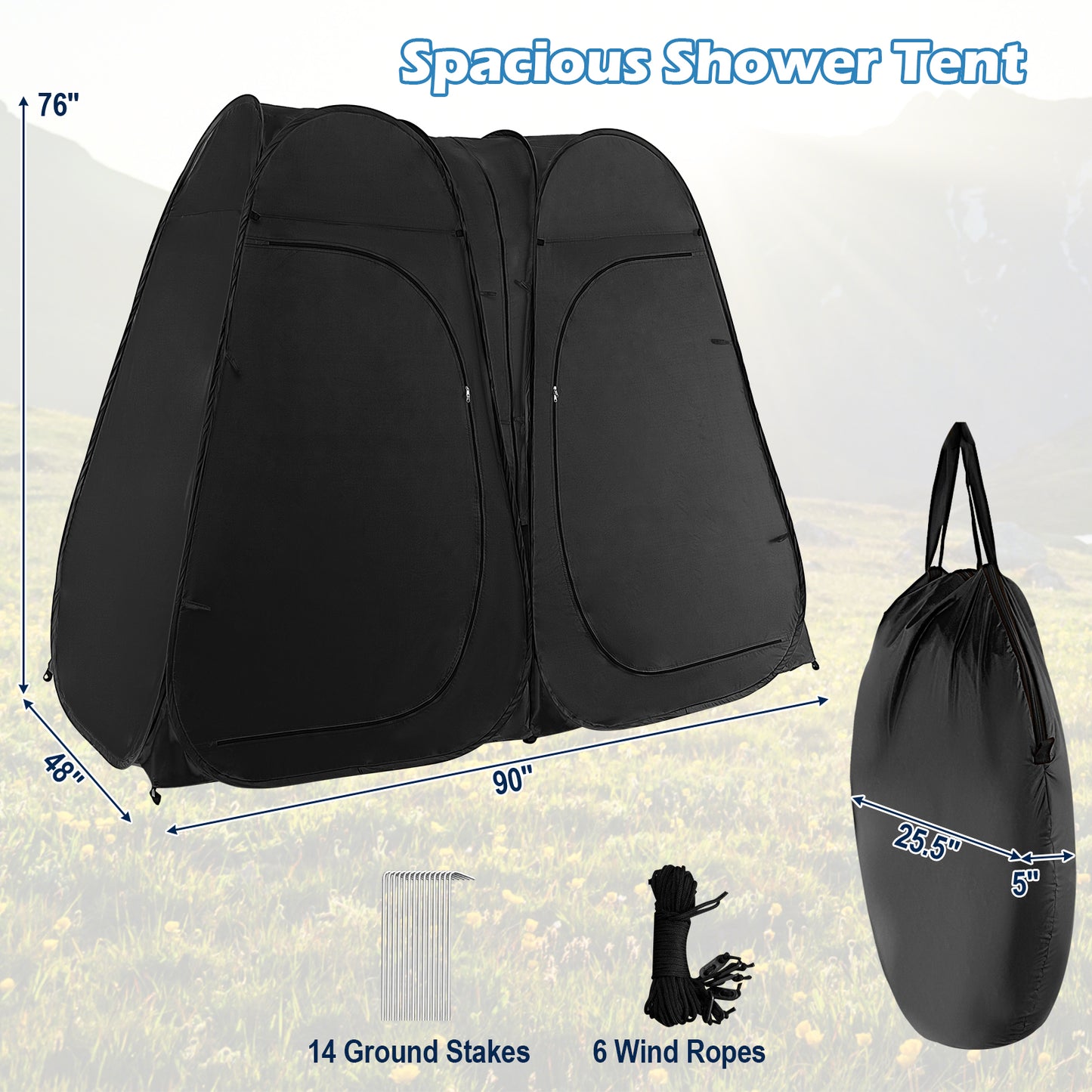 Oversized Pop Up Shower Tent with Window Floor and Storage Pocket-Black Kids Crystal