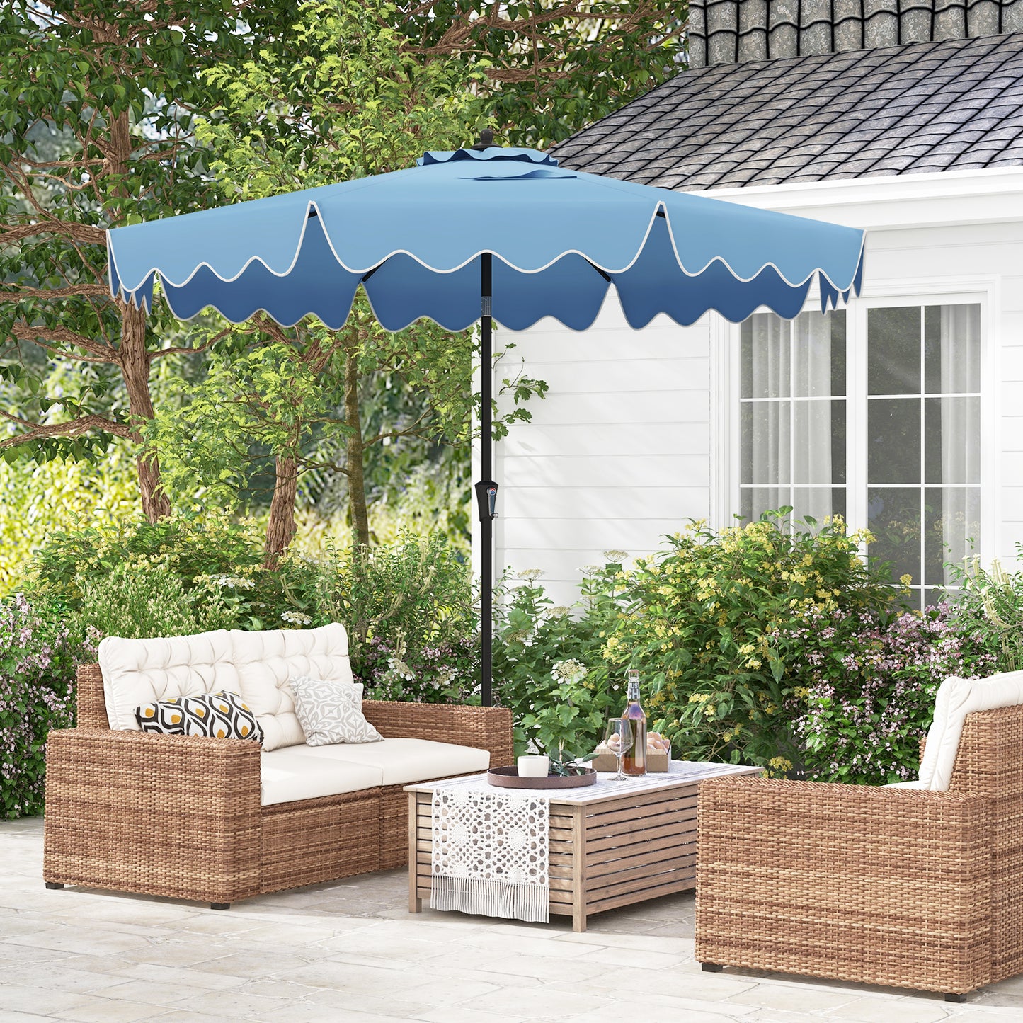 9 Feet Patio Umbrella with Crank Handle and Push Button Tilt-Navy Kids Crystal