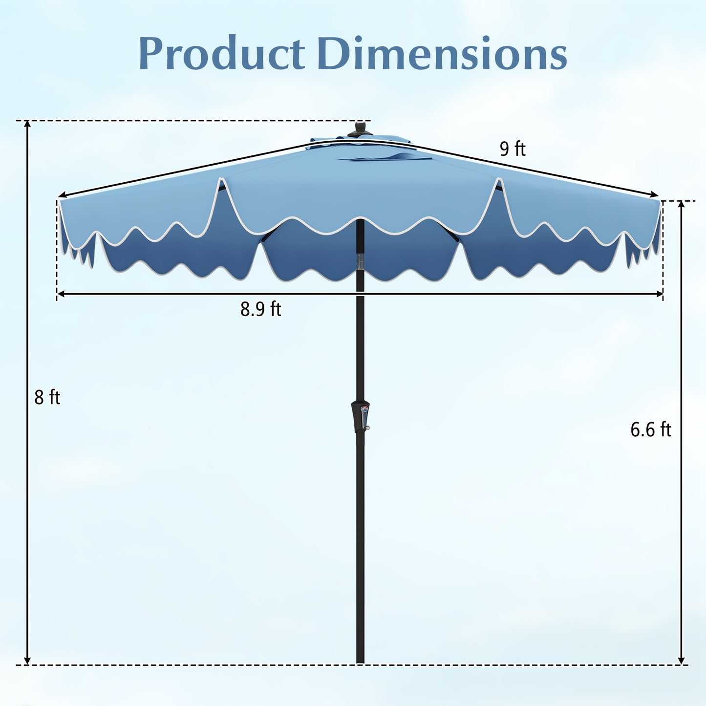 9 Feet Patio Umbrella with Crank Handle and Push Button Tilt-Navy Kids Crystal