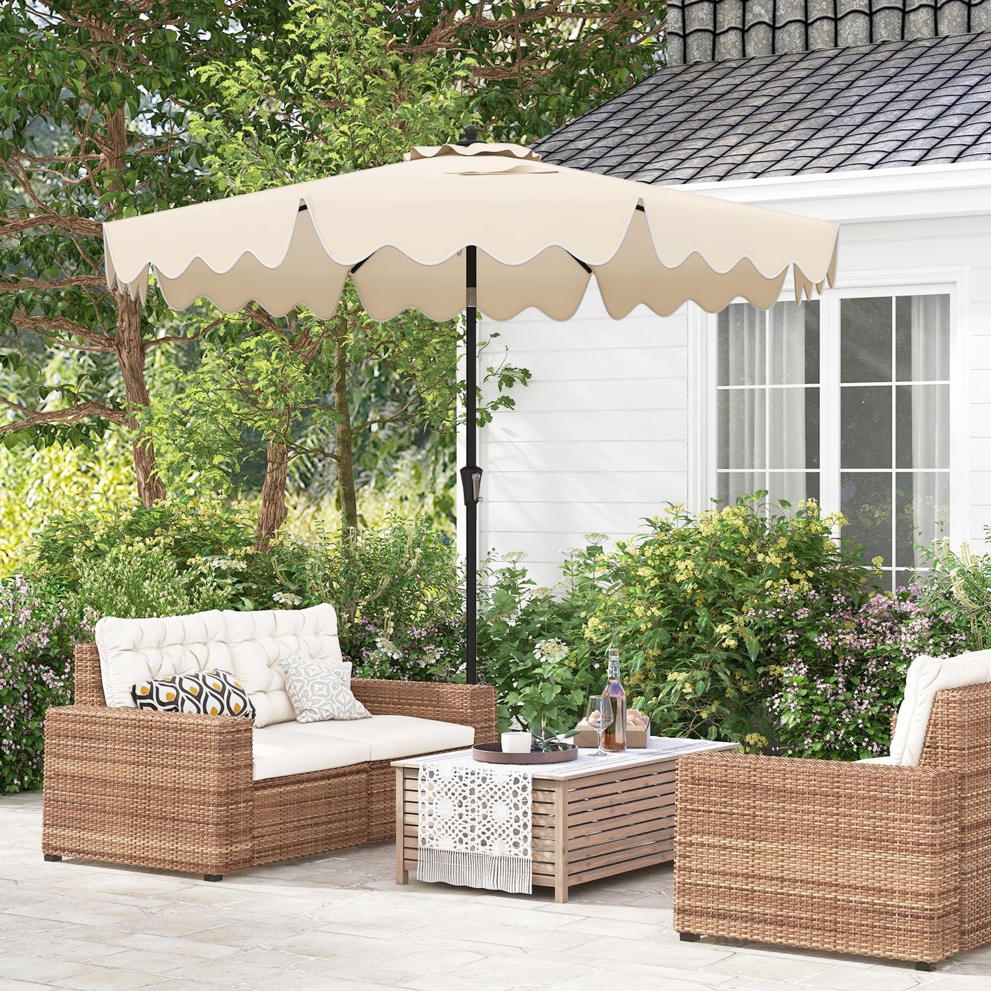 9 Feet Patio Umbrella with Crank Handle and Push Button Tilt-Beige Kids Crystal