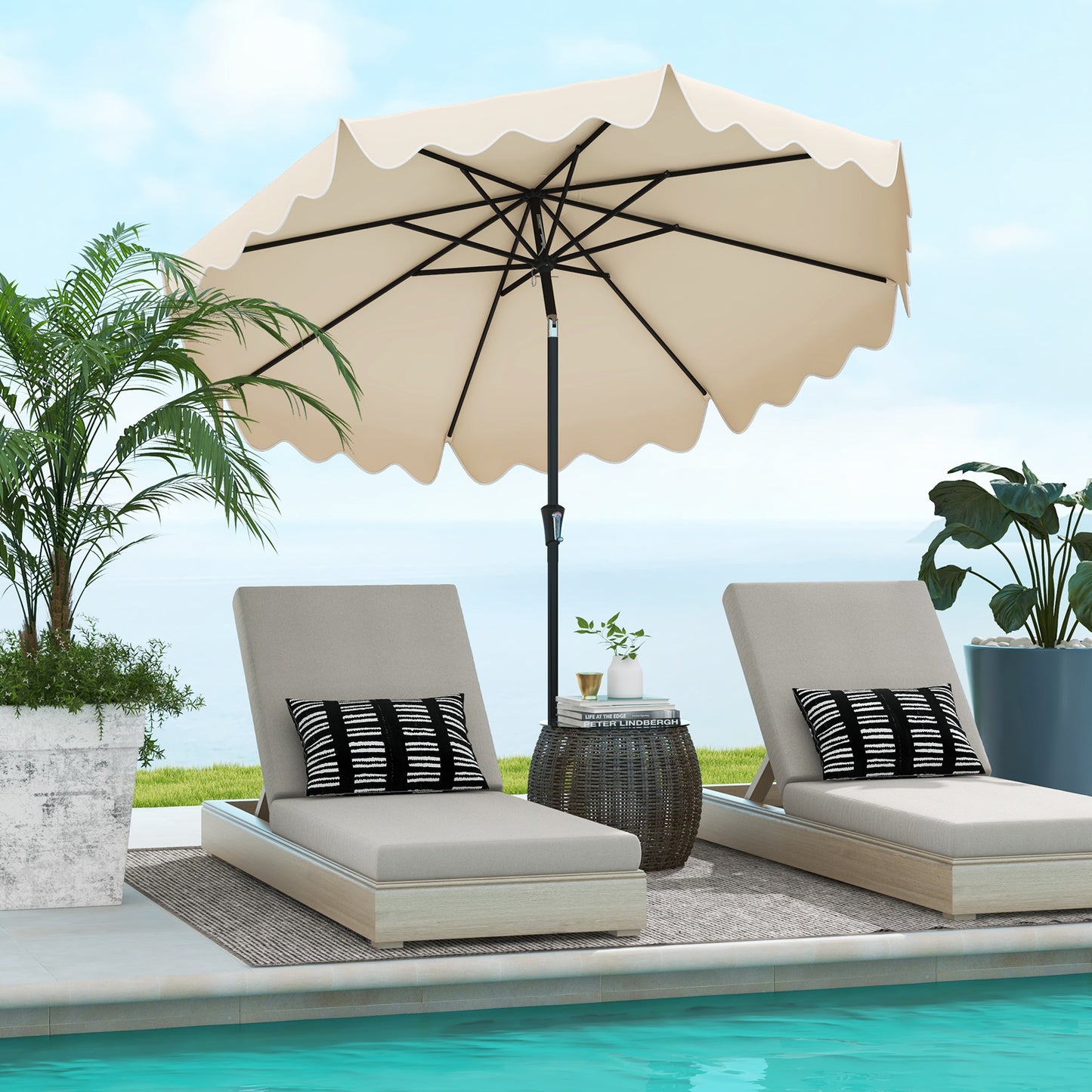 9 Feet Patio Umbrella with Crank Handle and Push Button Tilt-Beige Kids Crystal
