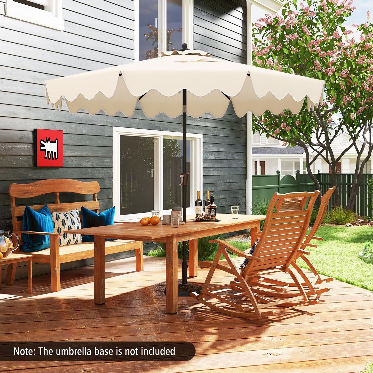 9 Feet Patio Umbrella with Crank Handle and Push Button Tilt-Beige Kids Crystal