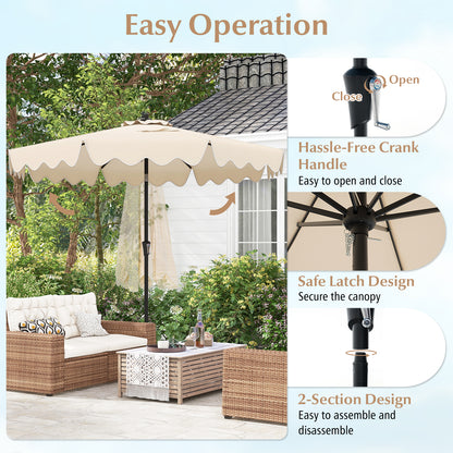 9 Feet Patio Umbrella with Crank Handle and Push Button Tilt-Beige