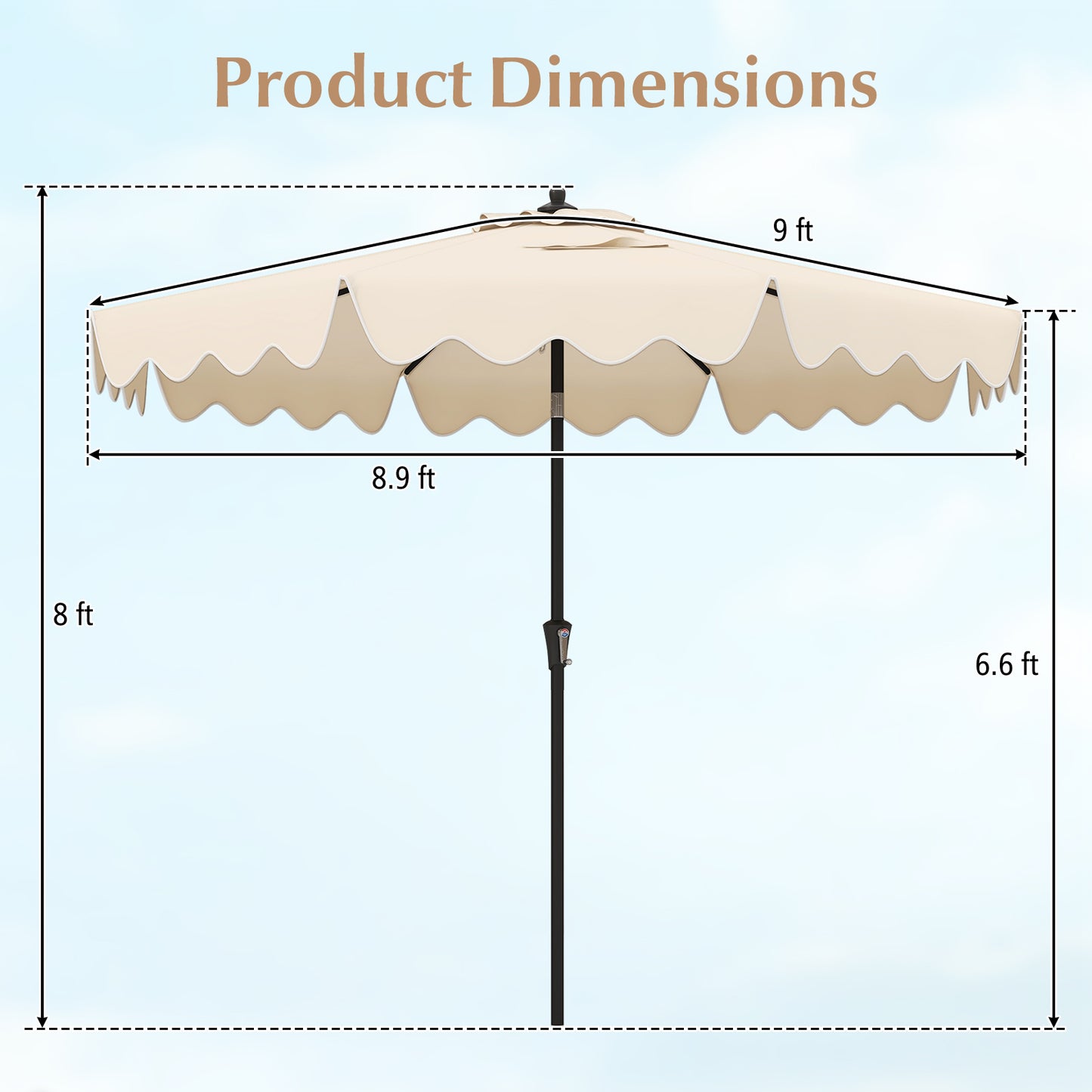 9 Feet Patio Umbrella with Crank Handle and Push Button Tilt-Beige Kids Crystal