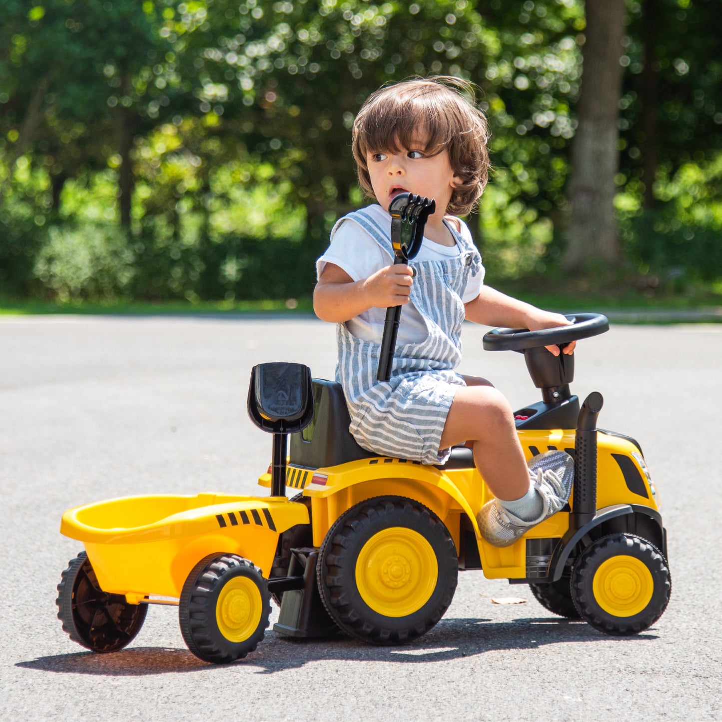 Kids Ride on Tractor Licensed Caterpillar with Detachable Trailer No Power-Yellow Kids Crystal