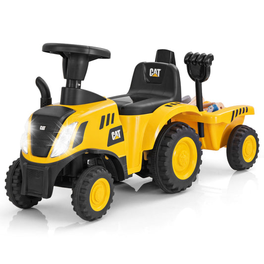 Kids Ride on Tractor Licensed Caterpillar with Detachable Trailer No Power-Yellow Kids Crystal