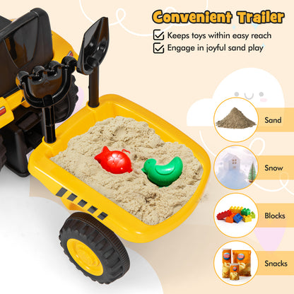Kids Ride on Tractor Licensed Caterpillar with Detachable Trailer No Power-Yellow