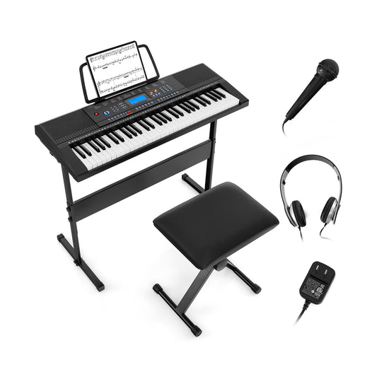 61-Key Electronic Keyboard Piano Starter Set with Stand Bench and Headphones Kids Crystal