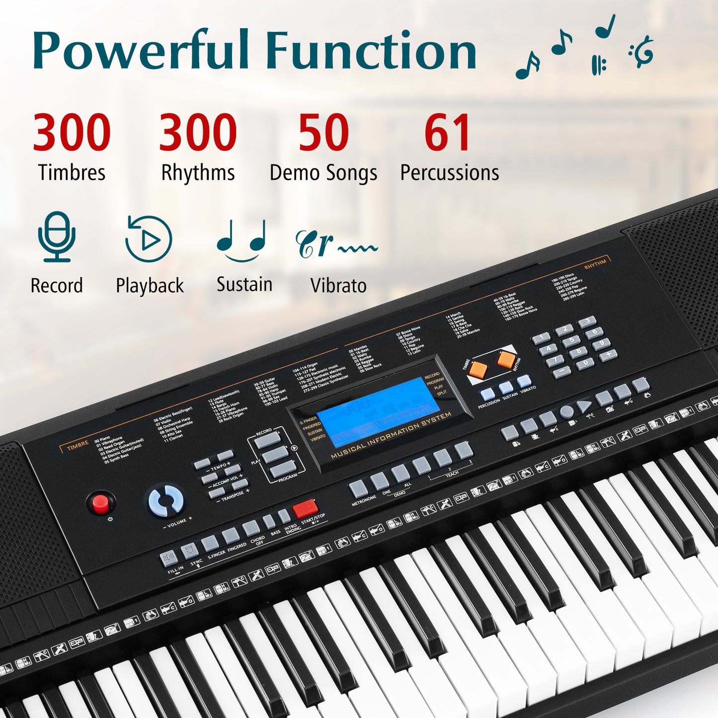 61-Key Electronic Keyboard Piano Starter Set with Stand Bench and Headphones Kids Crystal