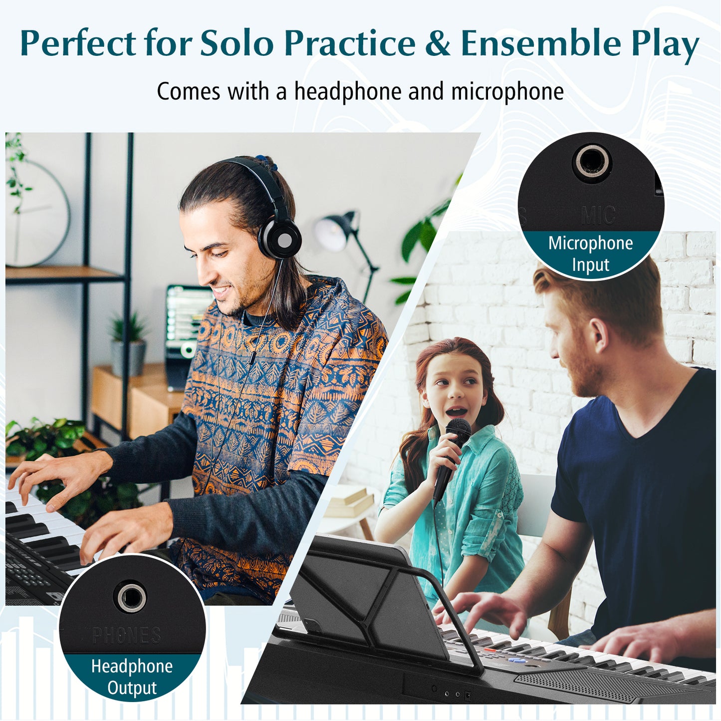 61-Key Electronic Keyboard Piano Starter Set with Stand Bench and Headphones Kids Crystal