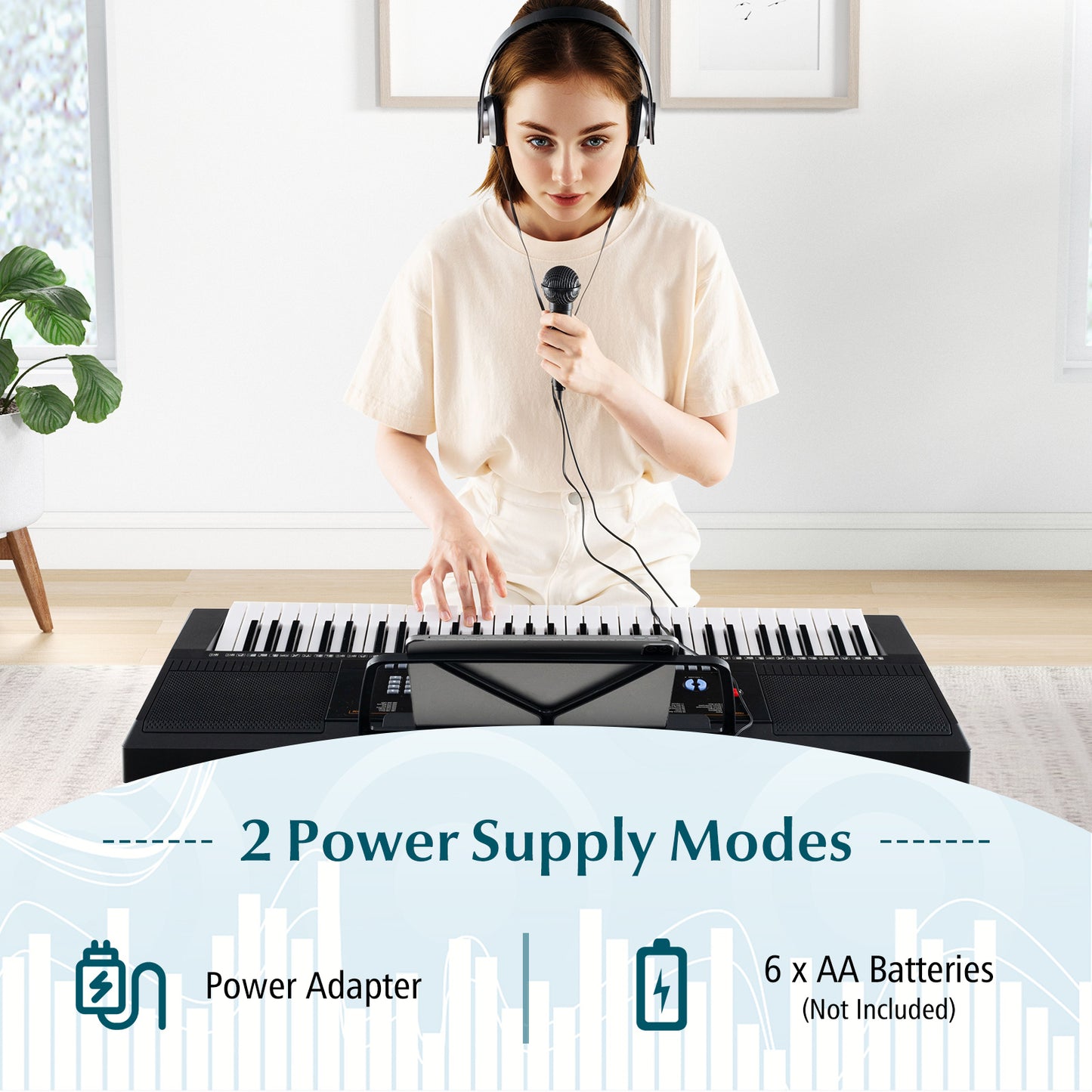 61-Key Electronic Keyboard Piano Starter Set with Stand Bench and Headphones Kids Crystal
