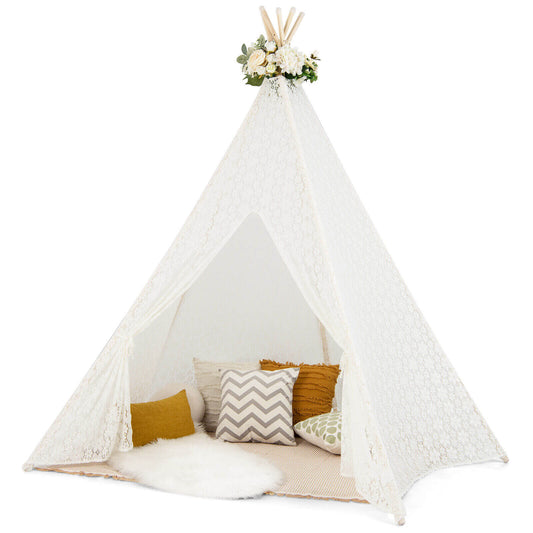 Lace Teepee Tent with Colorful Light Strings for Children Kids Crystal
