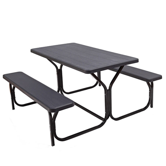 HDPE Outdoor Picnic Table Bench Set with Metal Base-Black Kids Crystal