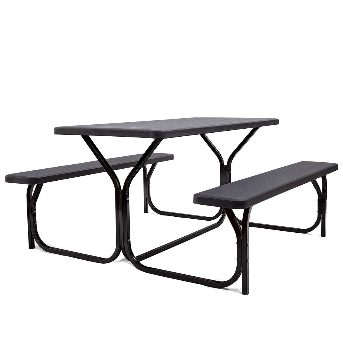 HDPE Outdoor Picnic Table Bench Set with Metal Base-Black Kids Crystal