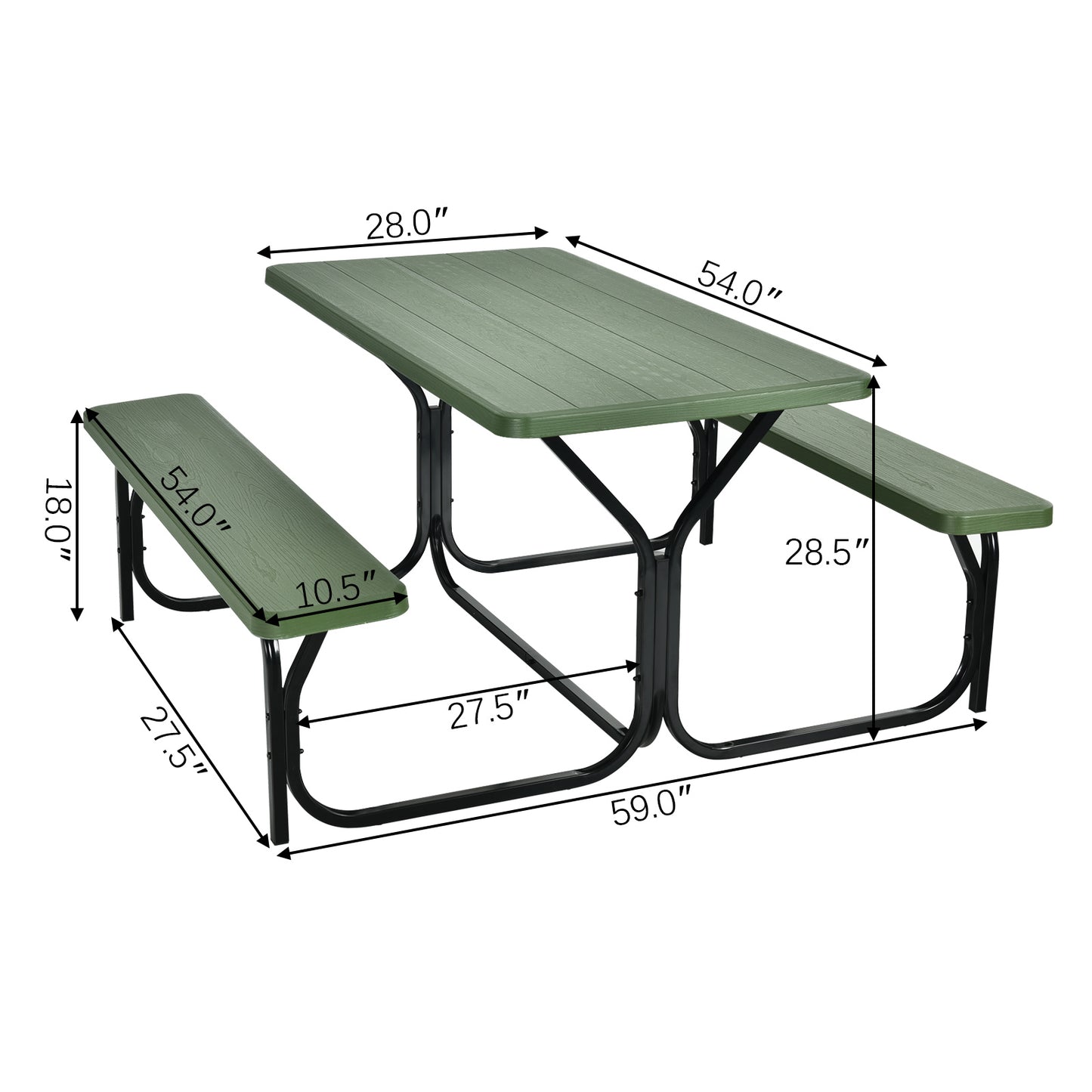 Picnic Table Bench Set for Outdoor Camping -Green Kids Crystal