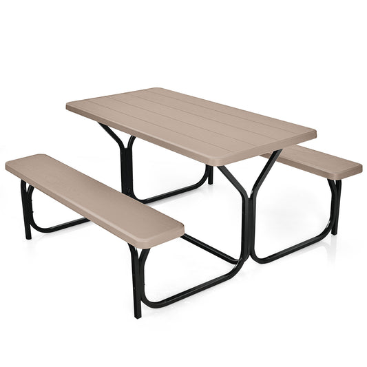 HDPE Outdoor Picnic Table Bench Set with Metal Base-Coffee Kids Crystal