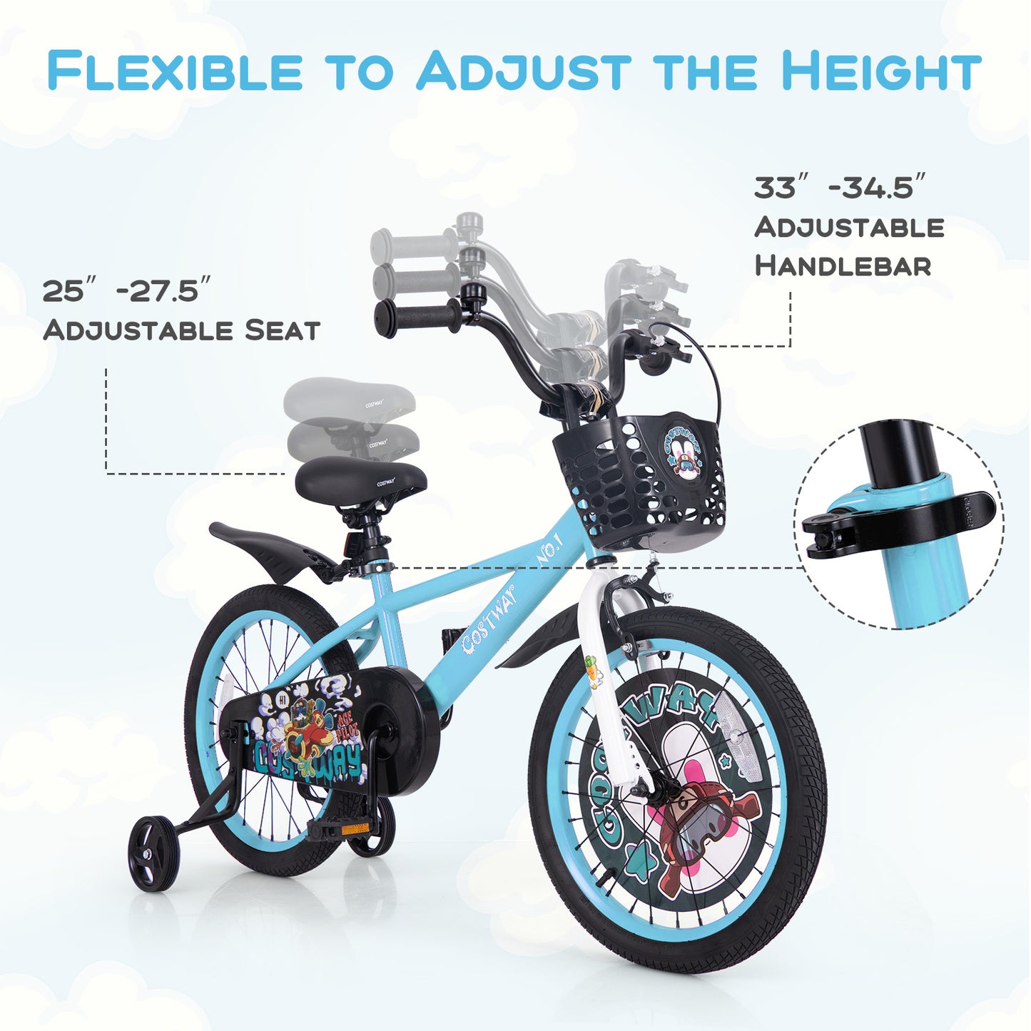 18 Inch Kids Bike with Adjustable Handlebar and Saddle for 4-8 Years Old-18 inches Kids Crystal
