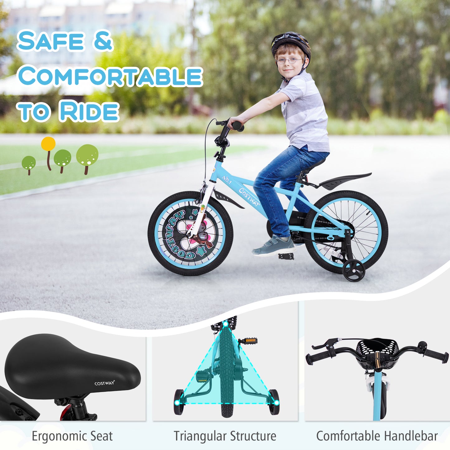 18 Inch Kids Bike with Adjustable Handlebar and Saddle for 4-8 Years Old-18 inches Kids Crystal