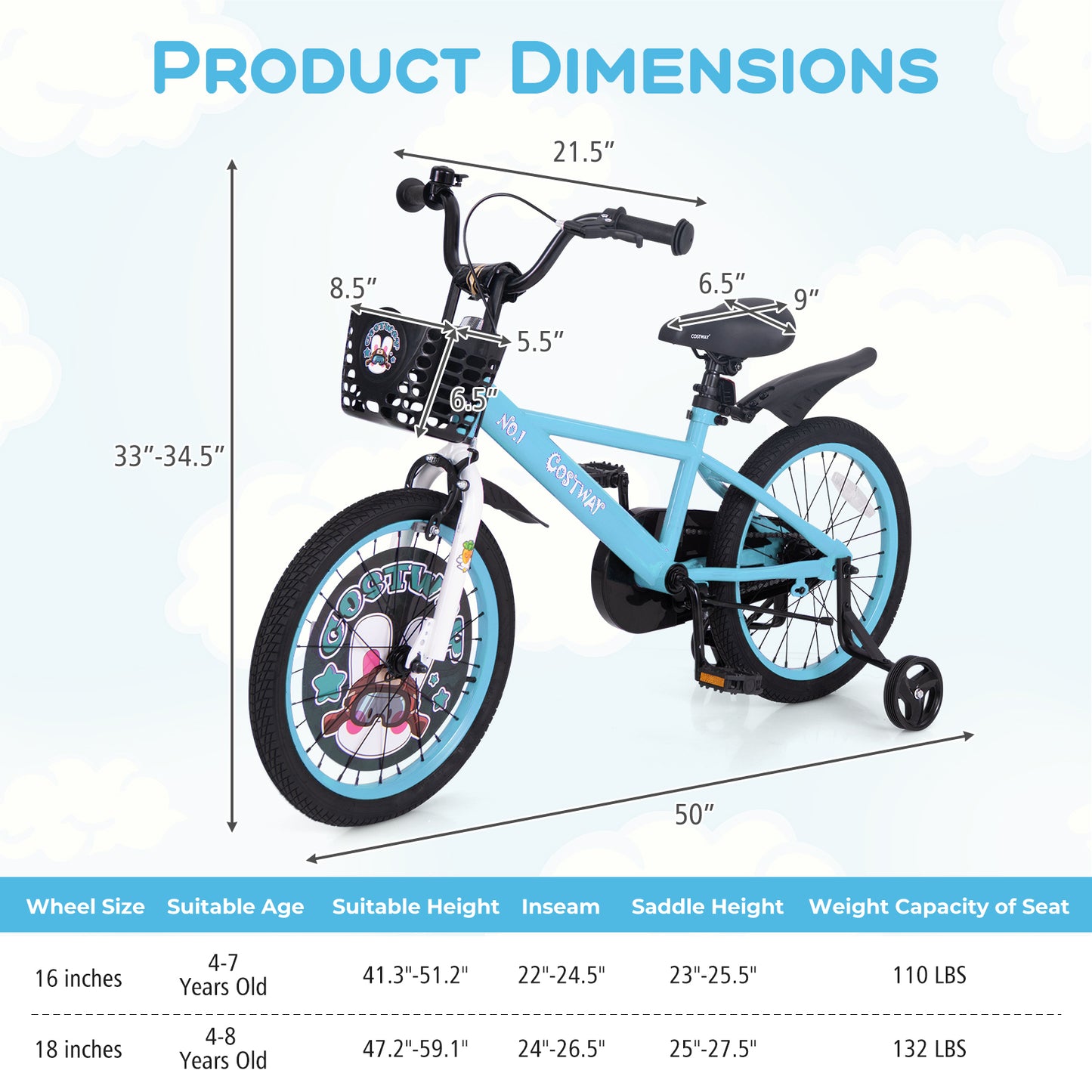 18 Inch Kids Bike with Adjustable Handlebar and Saddle for 4-8 Years Old-18 inches Kids Crystal