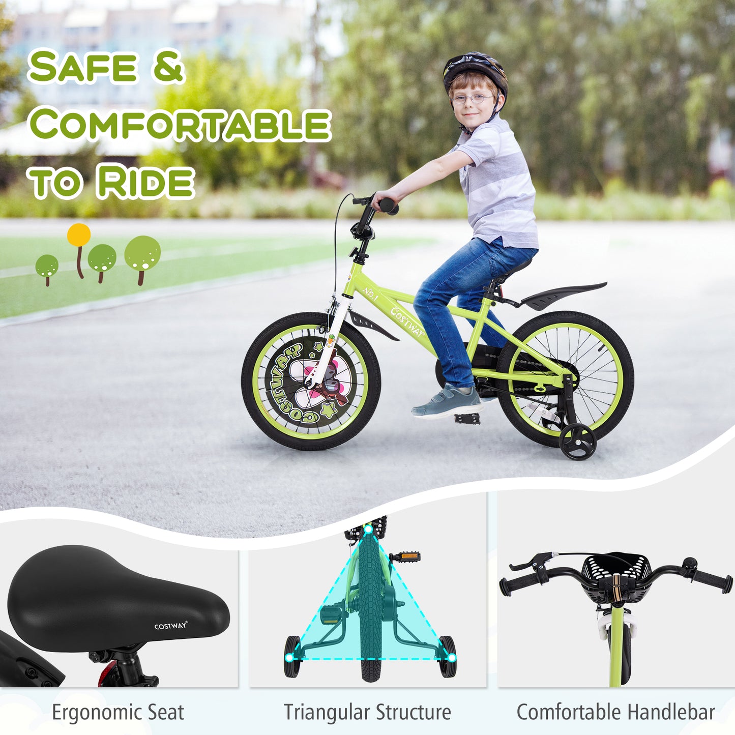 18 Inch Kids Bike Adjustable with Detachable Training Wheels for 4-8 Years Old-18 inches Kids Crystal
