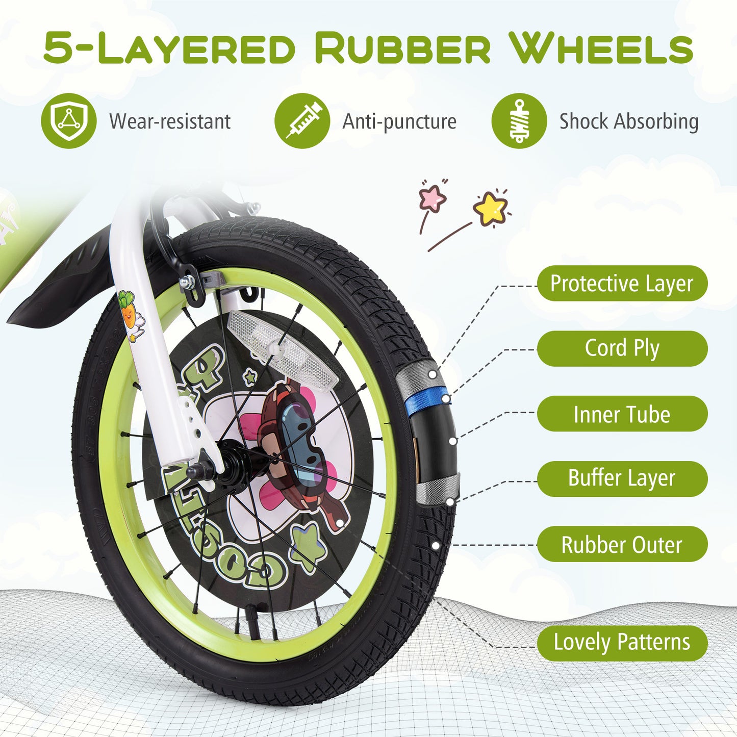 18 Inch Kids Bike Adjustable with Detachable Training Wheels for 4-8 Years Old-18 inches Kids Crystal