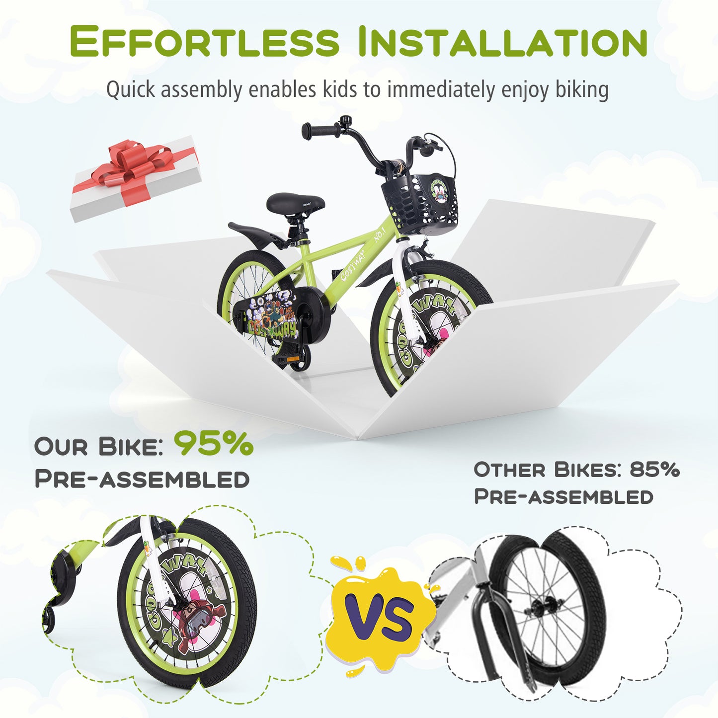 18 Inch Kids Bike Adjustable with Detachable Training Wheels for 4-8 Years Old-18 inches Kids Crystal