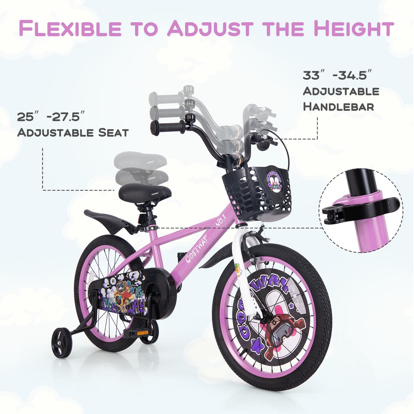 18 Inch Kids Bike for 4-8 Years Old Sport Bicycle with Adjustable Handlebar and Saddle-18 inches Kids Crystal