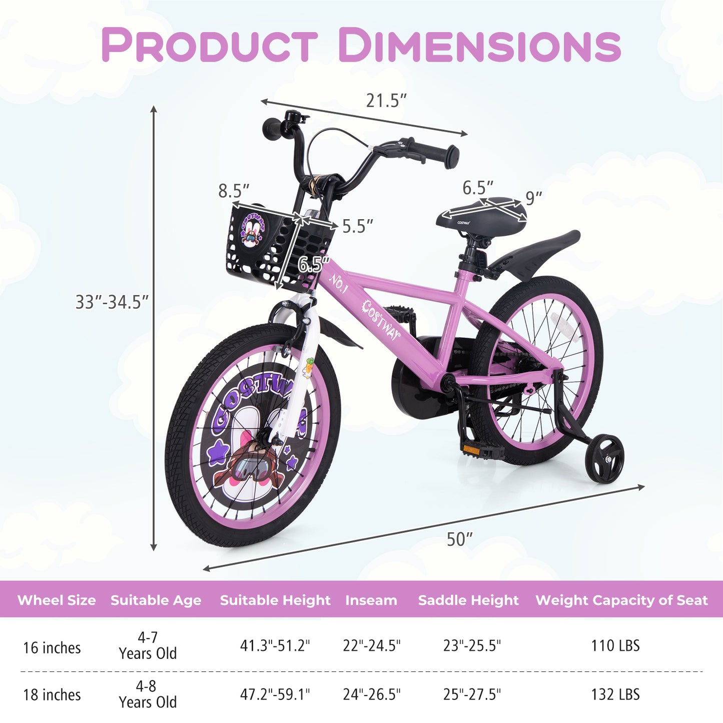18 Inch Kids Bike for 4-8 Years Old Sport Bicycle with Adjustable Handlebar and Saddle-18 inches Kids Crystal