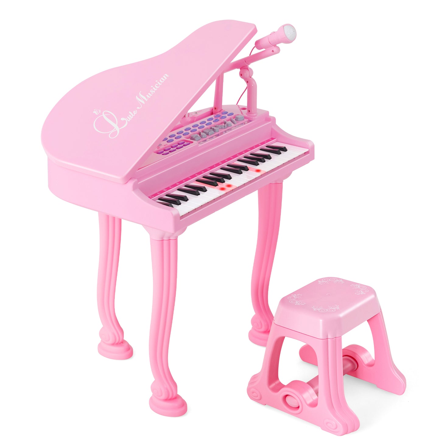 37 Keys Kids Piano Keyboard with Stool and Piano Lid-Pink Kids Crystal