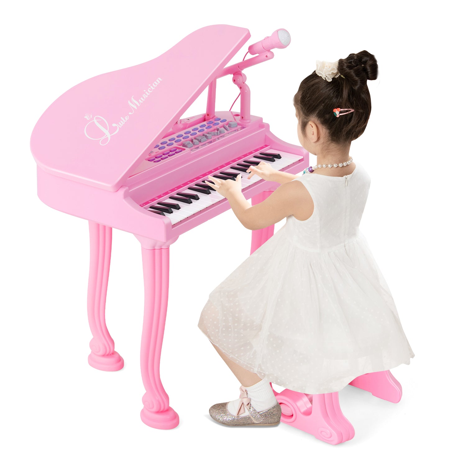 37 Keys Kids Piano Keyboard with Stool and Piano Lid-Pink Kids Crystal