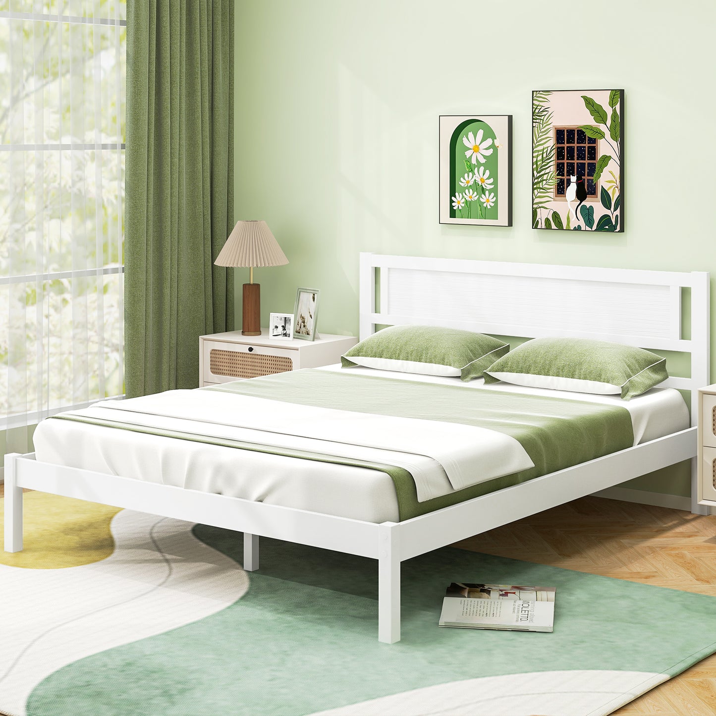 Twin/Full/Queen Size Wood Bed Frame with Headboard and Wooden Slats Support-Queen Kids Crystal