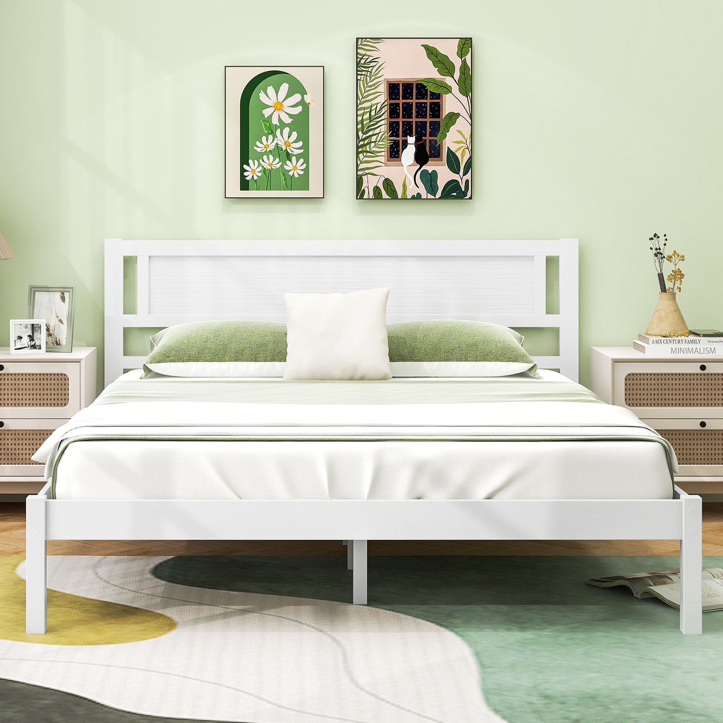 Twin/Full/Queen Size Wood Bed Frame with Headboard and Wooden Slats Support-Queen Kids Crystal
