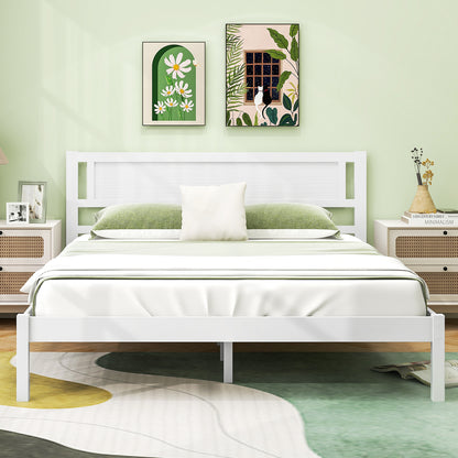 Twin/Full/Queen Size Wood Bed Frame with Headboard and Wooden Slats Support-Queen
